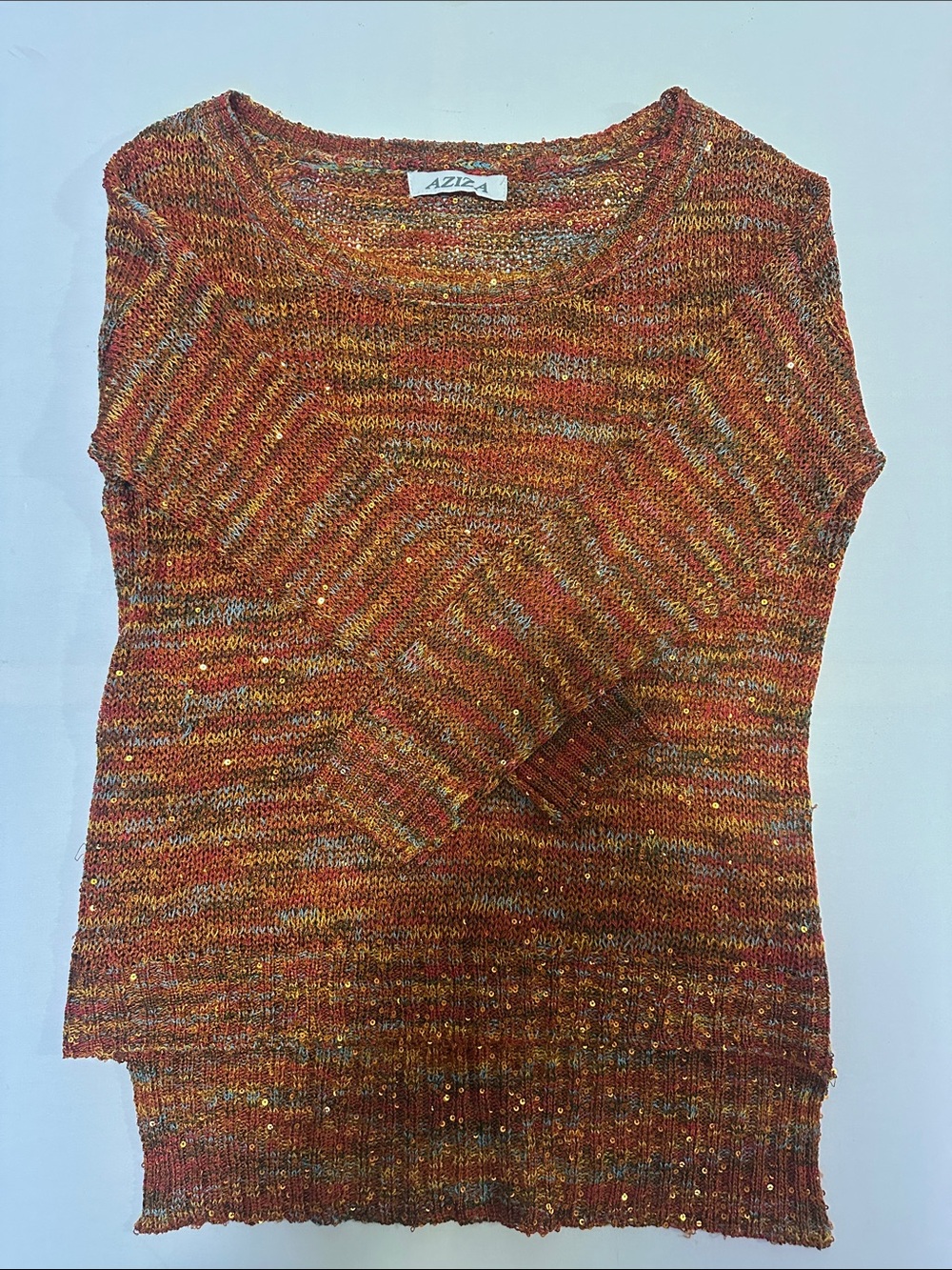 Women's Orange Multicolor Knit Sweater sequins